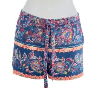 LOFT Women's Shorts Belted Paisley Print Blue Pink   Size 2